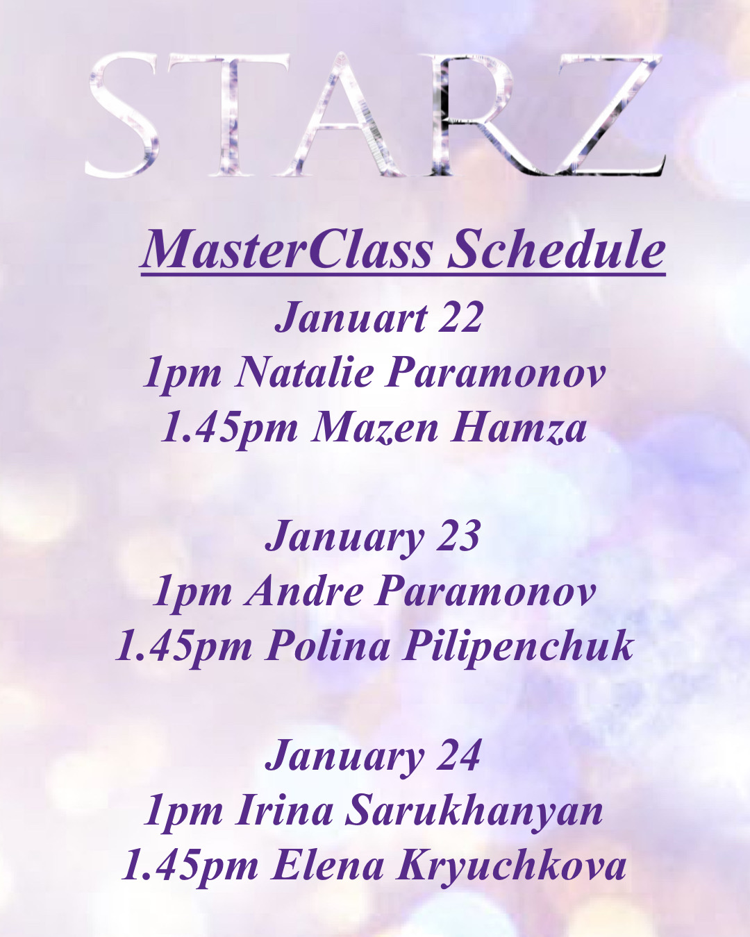 MasterClass Schedule 2026